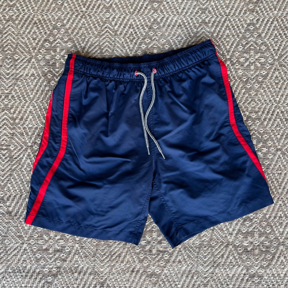 Speedo‎ Men’s Small Navy Blue Red UPF50 Comfort Stretch Swim Trunks